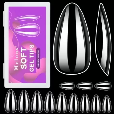 Medium Almond Soft Gel Nail Tips, Melous 600PCS Clear Full Cover Nail Tips Gel x Nail Tips False Fake Nails