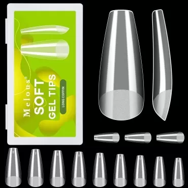 Long Coffin Soft Gel Nail Tips, Melous 600PCS Pre Buff Full Cover Nail Tips Gel x Nail Tips Matte False Fake Nails