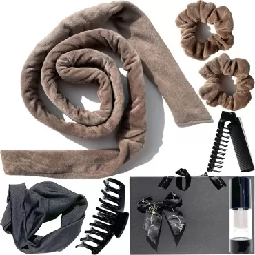 Heatless Hair Curling Rod Headband Dababell No Heat Sleep Overnight Hair curlers For Long Hair Accessory Gift Set(Coffee)
