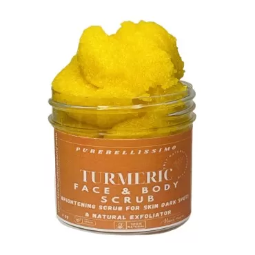 Detoxifying Face & Body Scrub for Healthy, Glowing Skin! This all-natural turmeric body and face scrub is the best 100% pure turmeric face scrub for acne & spots. The skin cleansing face scrub brightens & boosts glow to leave the complexion bright & beaut
