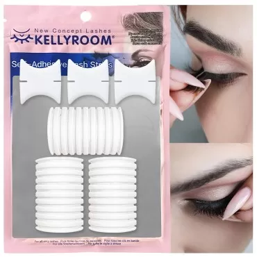 Lash Glue Replacement Self-adhesive Strips 30 Pcs with Applicator, Clear Waterproof Self-sticking Lash Strips Suitable for All Strip False Eyelashes, Single Length 35mm, Ideal Way to Apply Fake Lashes