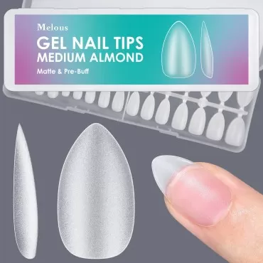 Medium Almond Soft Gel Nail Tips?Melous Full Cover Matte Pre-Buff Nail Tips Acrylic False Gelly Nail Tips 300 Pcs 15 Sizes