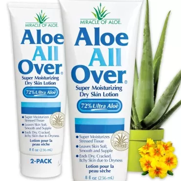 Miracle of Aloe’s Aloe All Over Super Moisturizing Dry Skin Lotion (2-Pack, 8 oz) - Made with 72% UltraAloe Aloe Vera Gel. Safe for Everyone: Men, Women, Children, Kids. Ends Flaking and Restores Dry Skin Fast