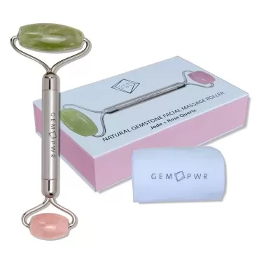 GEM PWR Rose Quartz + Jade Roller for Face and Nec...