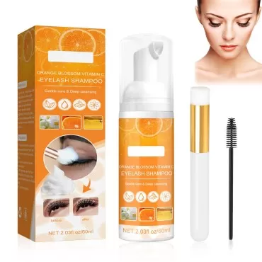 Eyelash lengthening cleaning mousse, Eyelash Extension Cleanser, Eyelash Foaming Cleanser, Eyelash Wash and Lash Bath for Extensions 60ML with Mascara Wand and Brush Eyelash Foam Cleanser