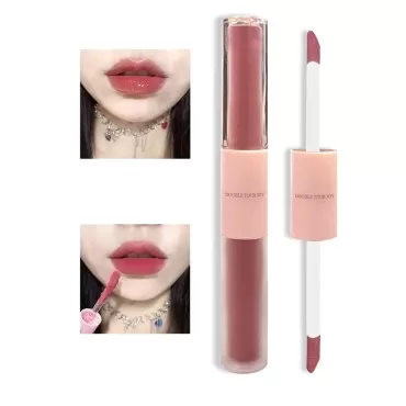 KWOLYKIM 2 In 1 Double Mirror And Matte Lip Gloss, Hydrating Lip Gloss with Essential oil, Liquid Shine Glossy Lip Tint, Hydrated & Fuller-looking Lips, Long-Lasting Sweet Lip Glaze
