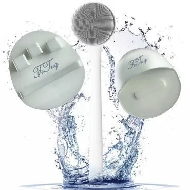FeTuq Set of 3 Silicone Bath Brushes - Pack Includes Silicone Body Scrubber, Facial Cleansing Brush, Silicone Back Scrubber for Shower with Long Handle - Body Buffer Silicone Scrubber for Dull Skin