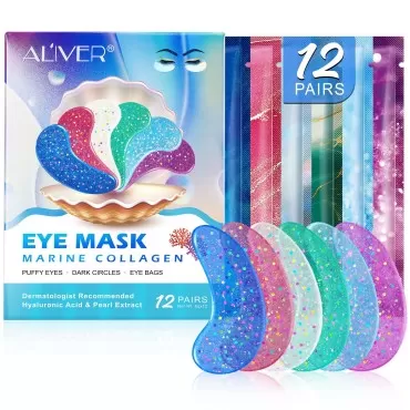 RTEWXLP Under Eye Mask Gel Pads,Under Eye Patches for Puffy Eyes,Dark Circles & Puffiness,Natural Marine Collagen Eye Bags Treatment,Hyaluronic-Anti Aging,Eye Moisturizer mask (12 Pairs)
