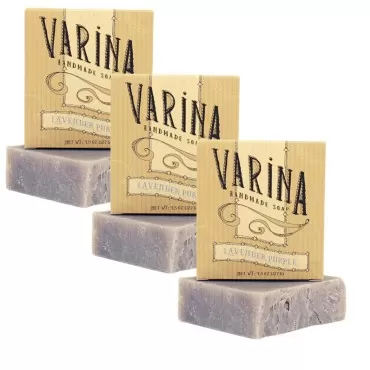 Varina Organic Lavender Purple Bar Soap - Gentle Cleansing for Sensitive Skin, Herbal and Mint - 3 Pack - Experience Healthy and Glowing Skin