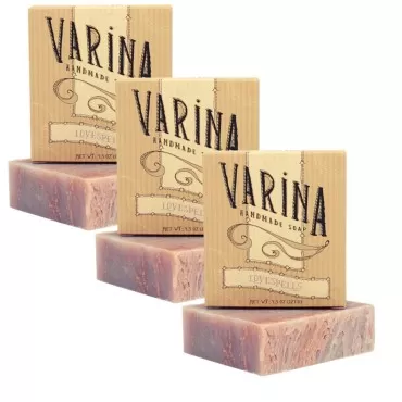 Varina Natural Lovespells Bar Soap - Gentle Cleansing for Sensitive Skin, Fruity - 3 Pack - Experience Healthy and Glowing Skin
