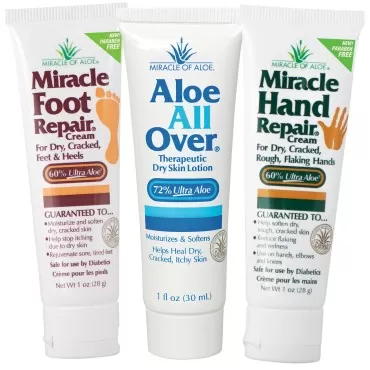 Miracle of Aloe 3-pack Assortment, includes 1 ounce tubes each of Miracle Foot Repair, Miracle Hand Repair and Aloe All Over