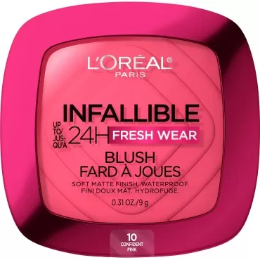 L'Oreal Paris Infallible Up to 24H Fresh Wear Soft Matte Blush, Blendable, Long-Lasting and Waterproof Cheek Make Up, Confident Pink 10, 0.31 Oz