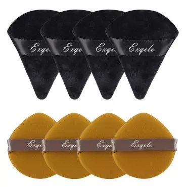 Exqele Powder Puff Makeup Sponge Set, 4Pcs Black Big Triangle Makeup Puff for Loose Powder Mineral Powder and 4Pcs Water Droplet Air Cushion Powder Puff for Liquid Foundation, Powder Blender Beauty