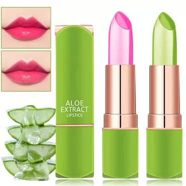 2 PCS Jelly Crystal Aloe Vera Lipstick,Magic Tempe...