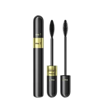 Mascara Waterproof & Smudge-Proof - 2-1 Long-Lasting Mascara Black Volumizing and Lengthening for Eye Makeup, No Clumping, Curling Eyelashes, Black, 1 Count