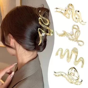 Hair Claw Clips for Women - 4 Pack Large Metal 4 Inch hair clips,Perfect Jaw hair clamps for Women and Thinner, Thick hair styling,Strong Hold Hair,Fashion Hair Accessories (Gold)