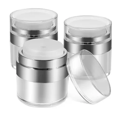 ICHOEEU 3 Pack Travel Size Airless Pump Bottles Jars Refillable Empty Containers Cream Lotion Dispenser Leak Proof Vacuum Bottles for Travel (50ml/1.7oz)