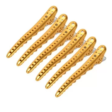 Gold Alligator Hair Clips 6 Pack Professional Duck Bill Aluminum Clips for Styling Sectioning Salon and Home Hair Cutting Clips for Hairdresser