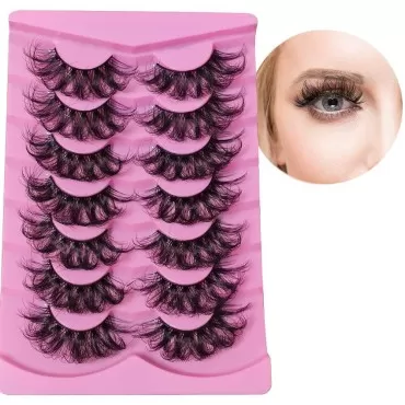 Fluffy Lashes,Faux Mink Lashes Wispy,8D C Curl Strip Lashes Natural Look,7 Pairs 22mm Fake Eyelashes Dramatic Lashes Packs