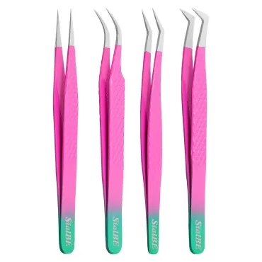 Eyelash Extension Tweezers-4 Pcs Pink Diamond Grip...