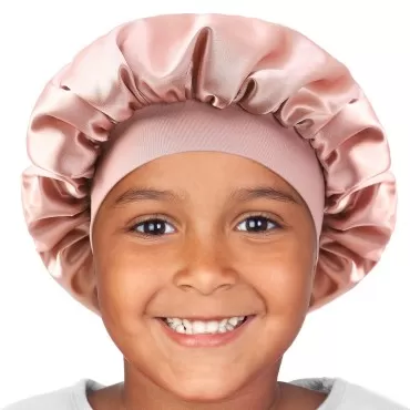 Hat Hut Kids Satin Bonnet Sleep Cap for Curly Hair Adjustable Silk Hair Cap for Baby Sleeping Hair Bonnet for Toddler Child (Pink)
