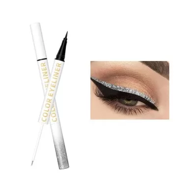 UOCK Double Ended Eyeliner Set - Black & Metallic Liquid Eyeliner Glitter Eyeliner Liquid Sparkling Eyeshadow Waterproof Glowing Eye Makeup Set (03#Silver)