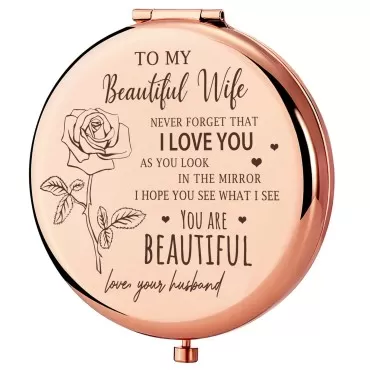 LOGMOR Wife Gifts from Husband, Elegant Mini Compact Mirror for Wife, to My Wife Fun Gifts for Women Birthday Gifts Idea for Her Mothers Day Valentine's Day