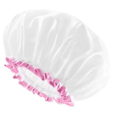 mikimini White Shower Cap Pack of 2 Waterproof Reusable Double Layers Bathing Hair Caps with Soft Comfortable PEVA Lining, Cute, Non-fading & Stretchy Shower Hat Medium White