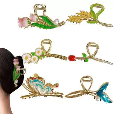 Flower Metal Hair Claw Clips 6 Pcs Large Tulip Hair Claw Clips Strong Hold Butterfly Hair Clamps Non-Slip Cute Hair Barrettes Fashion Hair Accessories for Woman Girls with Thick Thin Hair