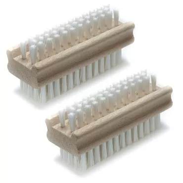 Konex Non-Slip Wooden Two-sided Hand and Nail Brush - Stiff Bristle Fingernail Brushes for Cleaning Under Nails - Heavy Duty Fingernail Brush for Manicure and Automotive Use - 2 Pack