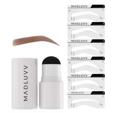 MADLUVV Eyebrow Stencil Kit - Easy-to-Use, Natural Look, 6 Popular Shapes, Used by Professionals - Includes Stamp, Stencils, Spoolie, and Travel Bag (Auburn)