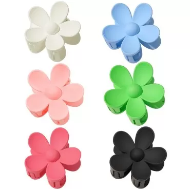 Manzelun Flower Claw Clip,Matte Cute Plastic Flower Hair Clips for Women,Kawaii Flower Clips for Hair,Large Neutral Jaw Clamps Flower Clips,6 Pack