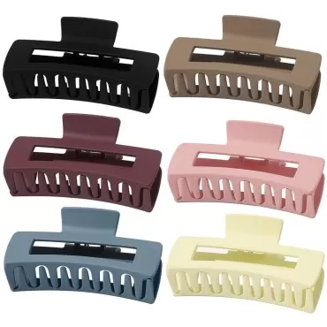 Manzelun Large Hair Clips,Square Hair Claw Clips for Thick Hair Women,Kawaii Matte Plastic Jaw Hair Clips Claws,4.1 Inch Rectangle Neutral Cute Claw Clips Non Slip,6 Pack