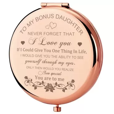 GAOLZIUY Bonus Daughter Gifts from Mom Rose Compact Mirror Gifts for Bonus Daughter Birthday Wedding Gift Makeup Mirror Graduation Gifts Ideas for Daughter