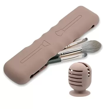 fenlebeneil Travel Makeup Brush Holder Makeup Sponge Holder Set 2Pcs Silicone Makeup Brushes Holder Sponge Holder Makeup Brushes Travel Case Organizer Bag Case Purse (Brown)