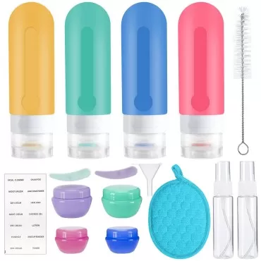 Rose Manor 17PCS Travel Size Toiletries, TSA Approved Travel Containers Leak Proof Silicone Squeezable Accessories Set, 3OZ Travel Containers for Toiletries for Shampoo Conditioner Lotion Body Wash