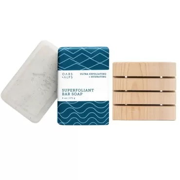 MightyNest Body Wash Set for Men | Oars and Alps Superfoliant Bar Soap and Cedarwood Soap Tray | Moisturizing for all Skin Types | Sustainable and Plastic Free | 2 Piece Gift Set
