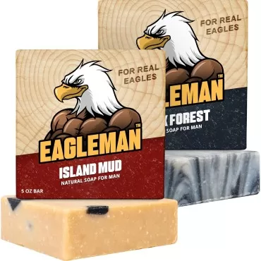 velona EAGLEMAN Natural Soap Bar for Men - 5 oz | Cold Process Soap Made from Natural Oils | No Harsh Chemicals | Moisturizing Cleanser | Island Mud + Black Forest (2 Pack)
