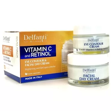 Delfanti-Milano VITAMIN C & RETINOL DUO PACK Full Size Facial Day Cream and Eye Contour Cream • Brightening and Dark Spot Corrector