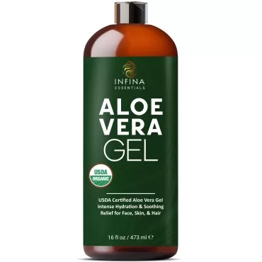 INFINA ESSENTIALS Pure Aloe Vera Gel for Skin, Face & Hair - Unscented, Soothing Moisturizer for Sunburn Relief - Nourishing Care for All Skin Types - 16 fl oz