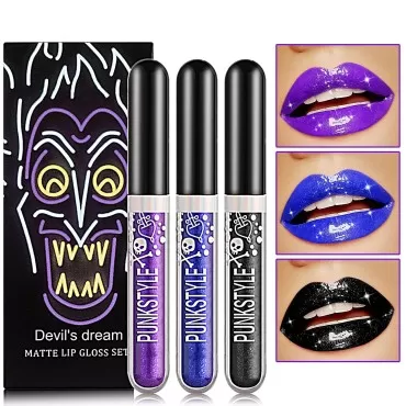 3Pcs Black Blue Purple Liquid Glitter Lipstick Lip...