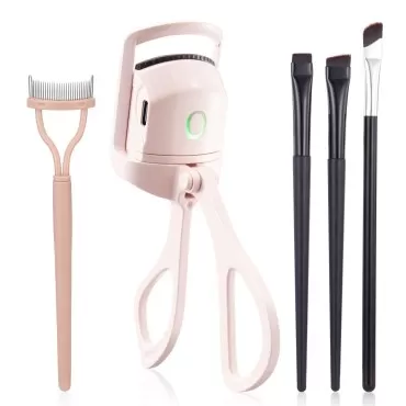 FIBOTY Heated Eyelash Curlers,Eyelash Curlers with Comb and Eyeliner Brushes, Heated Lash Curler 3 Heating Modes for Natural Curling (Light Pink?