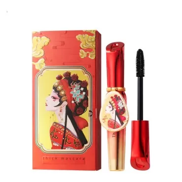 Mascara with Makeup Mirror, From Chinese Peking Opera inspired design, Smooth, Waterproof, Smudge-proof, Thick and Long Lasting, Curling Mascara, Black, Gift(1 Pcs)