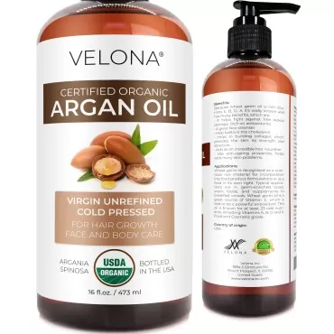 velona Argan Oil USDA Certified Organic - 16 oz (With Pump) | 100% Pure and Natural | Morocco Oil | Stimulate Hair Growth, Skin, Body and Face Care | Nails Protector | Unrefined, Cold Pressed…