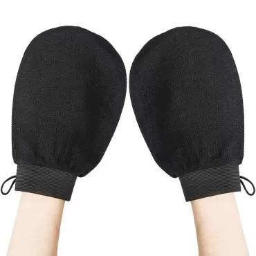 Lineexem Exfoliating Glove- Black - Removes Unwanted Dead Skin, Dirt and Grime.Great for Self-Tanning Preparation,exfoliating Mitts at Home,Made of 100% Viscose (2pcs)