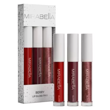 Mirabella Moisturizing Lip Gloss Trio Set, Berry (Perfect Red, Wineberry, Razzmatazz) - Colored Lip Gloss for Women - Glossy, Non-Sticky, & Shiny Makeup Lip Gloss Pack - Lip Oil Hydrating Lip Gloss