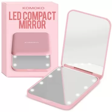 Komoko LED Compact Mirror, Travel Essentials, Vanity Mirror with Lights, 1X/3X Magnifying LED Compact Travel Makeup Mirror - HD Mirror, 180° Foldable, Convenient to Carry, Ideal Makeup Tool