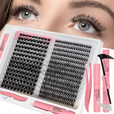 Lash Extension Kit 420pcs 2 Styles Individual Lashes Clusters with Bond and Seal, Lash Glue Remover, Lash Applicator Tool