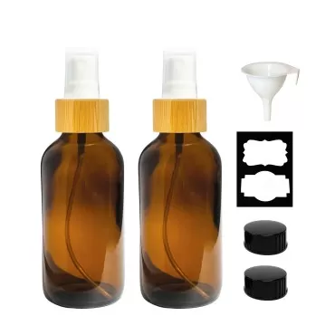 Flora Jane's Amber Glass Fine Mist Spray Bottles with Bamboo Sprayer, 4 oz. Empty Bottles 2 Pack