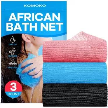 Komoko 3 Pieces African Exfoliating Net (Pink, Blu...